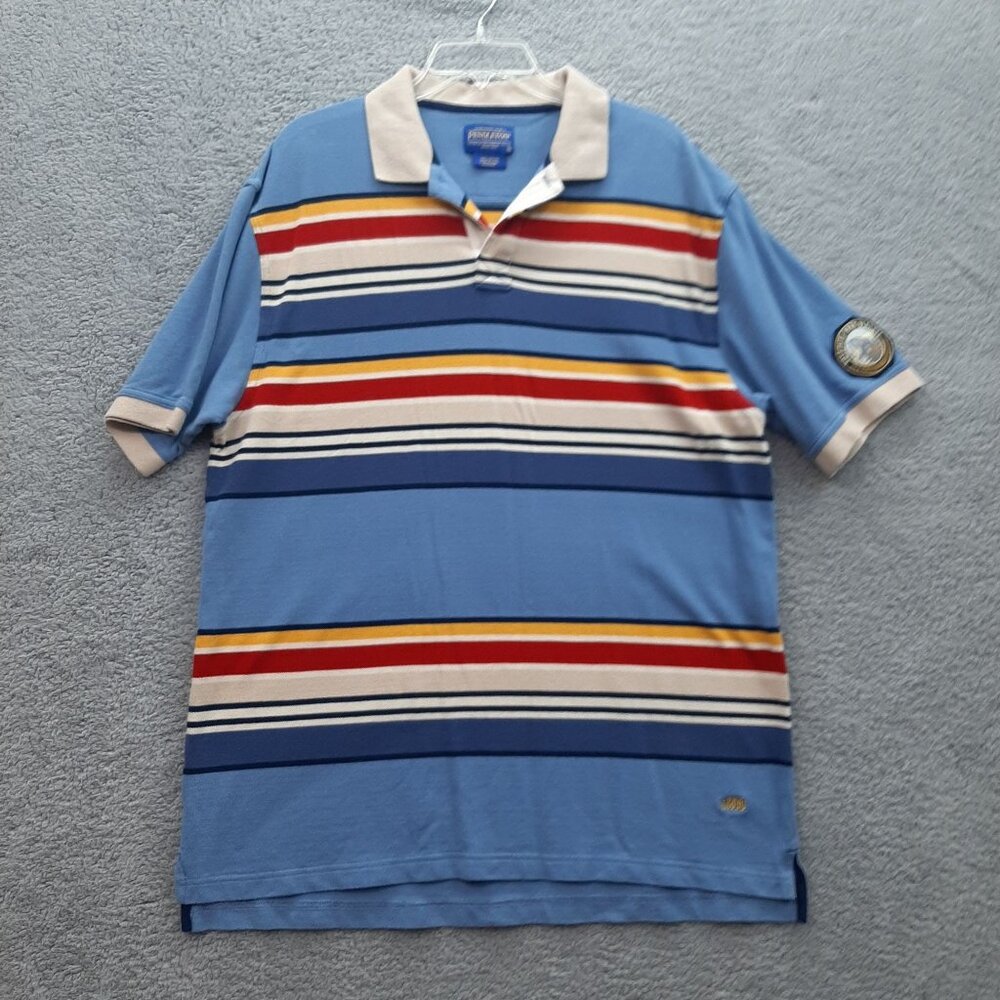 Pendleton Mens Striped Blue Polo Shirt With Yosemite Park Blanket Patch Size XL